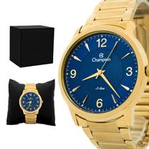Relogio Masculino Champion Analogico Aço Inoxidavel Dourado Mostrador Azul SLine Original Resistente a Agua 1 Ano de Garantia RCHCN21078A