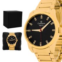 Relogio Masculino Champion Analogico Aço Inoxidavel Dourado Mostrador Preto Original Resistente a Agua 1 Ano de Garantia CN27590U