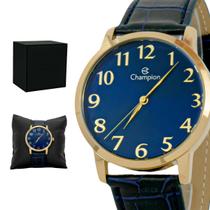 Relogio Masculino Champion Analogico Aço Inoxidavel Dourado Pulseira Couro Azul Original Resistente a Agua 1 Ano de Garantia CN20640A