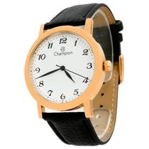 Relogio Masculino Champion Analogico Aço Inoxidavel Dourado Pulseira Couro Mostrador Branco Original Resistente a Agua 1 Ano de Garantia CH22162M