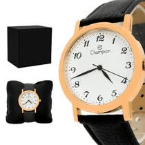 Relogio Masculino Champion Analogico Aço Inoxidavel Dourado Pulseira Couro Mostrador Branco Original Resistente a Agua 1 Ano de Garantia CH22162M