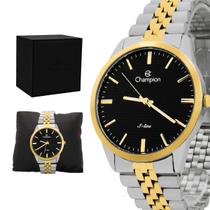 Relogio Masculino Champion Analogico Aço Inoxidavel Prata e Dourado Mostrador Preto Original Resistente a Agua 1 Ano de Garantia CN21149P