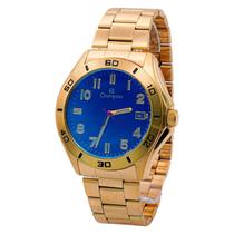 Relógio Masculino Champion Dourado Aço Mostrador Azul Original Resistente à Água RCHCA31426E Relógio Masculino Champion Dourado Aço Mostrador Azul Original Resistente à Água RCHCA31426E