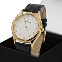 Relógio Masculino Champion Dourado Couro Preto Original Resistente à Água CH22788B Relógio Masculino Champion Dourado Couro Preto Original Resistente à Água CH22788B