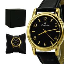Relógio Masculino Champion Dourado Couro Social Original Prova D'água Garantia 1 ano