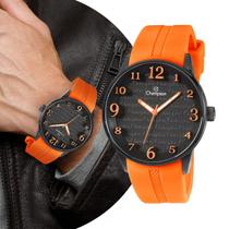 Relógio Masculino Champion Laranja e Preto de Pulso Movimento Quartzo com Pulseira de Silicone Resistente à Água 5 ATM Casual Urbano Luxo Elegante