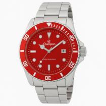 Relógio Masculino Champion Prata Aço Inoxidável Mostrador Vermelho Original Resistente à Água CA31266V