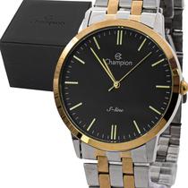 Relógio Masculino Champion Prata e Dourado Aço Inoxidável Mostrador Preto Original Resistente à Água CN21103P Relógio Masculino Champion Prata e Dourado Aço Inoxidável Mostrador Preto Original Resistente à Água CN21103P