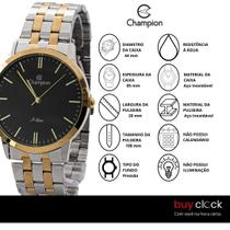 Relógio Masculino Champion Prata e Dourado Aço Inoxidável Mostrador Preto Original Resistente à Água CN21103P Relógio Masculino Champion Prata e Dourado Aço Inoxidável Mostrador Preto Original Resistente à Água CN21103P