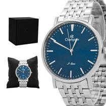 Relógio Masculino Champion Prata S-Line Mostrador Azul Social Original Prova D'água Garantia 1 ano