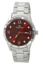 Relógio Masculino Champion Social Prata Todo em Aço Fundo Vermelho Bordô Prova Dágua 50m CH30386V Relógio Masculino Champion Social Prata Todo em Aço Fundo Vermelho Bordô Prova Dágua 50m CH30386V