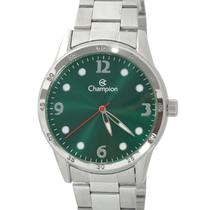 Relógio Masculino Champion Social Prateado com Fundo Verde Aço Inoxidável Prova Dágua 50m Original CH30386G