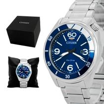 Relógio Masculino Citizen Automático Prata Eco-Drive Mostrador Azul Original Prova D'água Garantia 2 anos TZ31847F