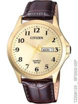 Relógio Masculino Citizen Tz20813x Dourado Pulseira Couro