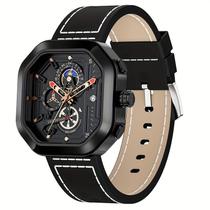 Relógio Masculino com Display Quadrado Multifunção Pulseira de material ecológico Automático Relógio Masculino com Display Quadrado Multifunção Pulseira de material ecológico Automático