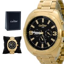 Relogio Masculino Condor Analogico Aço Inoxidavel Dourado Mostrador Preto Casual Cronografo Original Resistente a Agua 1 Ano de Garantia COVD34AL4P