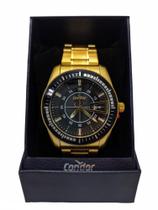 Relógio masculino condor dourado e preto analógico com data social inox luxo discreto