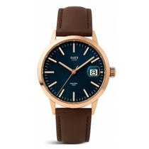 Relógio Masculino Couro Amazônia Fundo Azul Rosé Gold 40mm