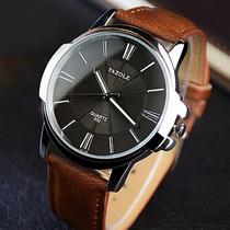 Relógio Masculino Couro Marrom com fundo Preto Presente para namorado com caixa Importado Luxo
