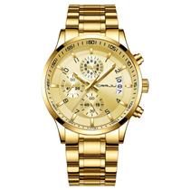 Relógio masculino CRRJU Golden Luxury Business à prova d'água