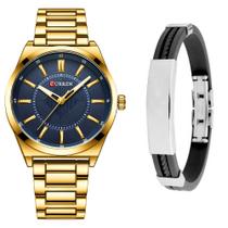 Relógio Masculino Curren Casual Dourado Luxo + Pulseira