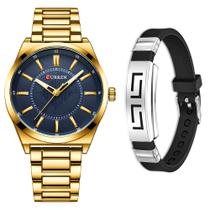 Relógio Masculino Curren Dourado Casual Luxo + Pulseira