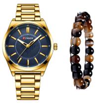 Relógio Masculino Curren Dourado Luxo + Pulseira Bolinha
