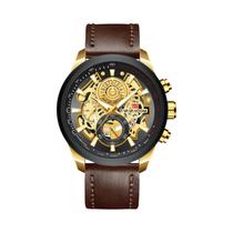 Relógio Masculino De Couro Dourado 45mm VA VA VOOM Moda Industrial Com Movimento De Quartzo À Prova Relógio Masculino De Couro Dourado 45mm VA VA VOOM Moda Industrial Com Movimento De Quartzo À Prova