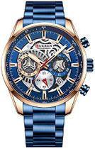 Relógio masculino de luxo, cronógrafo, impermeável, aço inoxidável, analógico, quartzo, relógio de pulso, B Azul - FANMIS