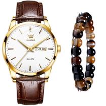 Relógio Masculino De Luxo Dourado Casual + Pulseira Bolinhas