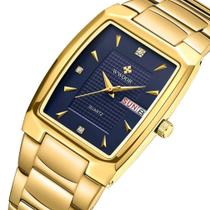 Relógio Masculino de Luxo Dourado Pulseira Aço Inoxidável Quartzo Wwoor 8837