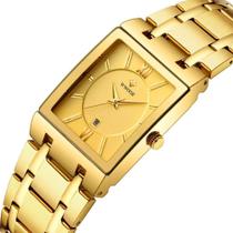 Relógio Masculino de Luxo Dourado Pulseira Aço Inoxidável Quartzo Wwoor