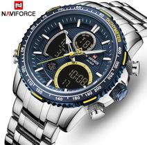 Relógio Masculino de Luxo Importado Naviforce Nf9182 Original Funcional Cor Prata Silver f/Azul