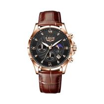Relógio Masculino De Luxo Para Negócios LIGE À Prova D'água Com Fases Da Lua, Dia Da Semana, Data,