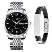 Relógio Masculino De Luxo Prata Analógico Casual + Pulseira Relógio Masculino De Luxo Prata Analógico Casual + Pulseira