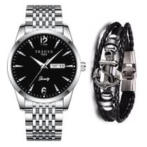 Relógio Masculino De Luxo Prata Analógico + Pulseira Âncora Relógio Masculino De Luxo Prata Analógico + Pulseira Âncora