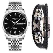 Relógio Masculino De Luxo Prata Analógico Social + Pulseira Relógio Masculino De Luxo Prata Analógico Social + Pulseira