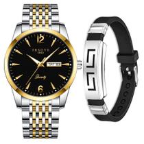 Relógio Masculino De Luxo Prata Dourado Analógico + Pulseira Relógio Masculino De Luxo Prata Dourado Analógico + Pulseira