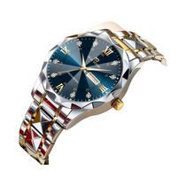 Relógio Masculino de Luxo - Quartzo, Aço Inoxidável Azul e Ouro, 41mm, com Brilho Noturno