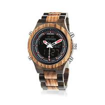 Relógio masculino de madeira Bird com mostrador duplo de quartzo e relógio de pulso esportivo militar digital de LED, Ze Relógio masculino de madeira Bird com mostrador duplo de quartzo e relógio de pulso esportivo militar digital de LED, Ze