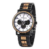 Relógio masculino de madeira BIRD, relógio de pulso casual executivo elegante ébano madeira e aço inoxidável combinado c
