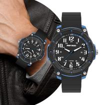 Relógio Masculino de Pulso Analógico Movimento Quartzo com Pulseira de Silicone à Prova D Água Casual Preto e Azul Mormaii