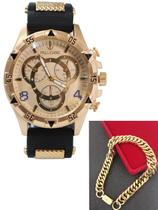Relógio Masculino De Pulso Grande Dourado Com Pulseira Corrente Masculina Ideal Para Presente