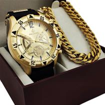 Relógio Masculino De Pulso Grande Dourado Com Pulseira Corrente Masculina Ideal Para Presente
