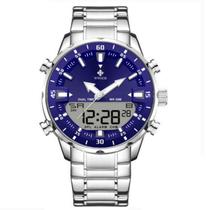 Relógio Masculino de Quartzo Digital Display Duplo Pulseira em Aço inoxidavel Impermeável