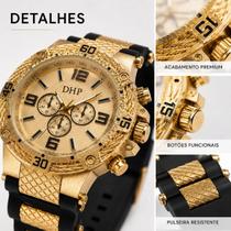 Relógio Masculino DHP Original Dourado Preto Pulseira Premium Á Prova DÁgua Relógio Masculino DHP Original Dourado Preto Pulseira Premium Á Prova DÁgua