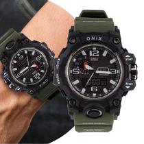Relógio Masculino Digital Analógico Preto e Verde de Pulso com Pulseira de Silicone à Prova D Água Militar Tático Shock Onix Relógio Masculino Digital Analógico Preto e Verde de Pulso com Pulseira de Silicone à Prova D Água Militar Tático Shock Onix