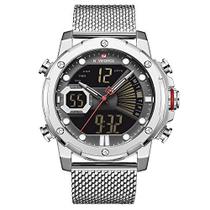 Relógio masculino digital de aço inoxidável com pulseira de malha esportiva à prova d'água e relógio de pulso militar du