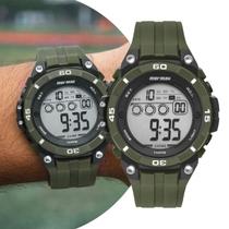 Relógio Masculino Digital de Pulso com Pulseira de Silicone à Prova D Água Verde Militar Tático Shock Mormaii