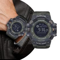 Relogio Masculino Digital de Pulso com Pulseira de Silicone com Resistêcia à Água em 5 ATM Esportivo Militar Tático Camuflado Verde Tuguir